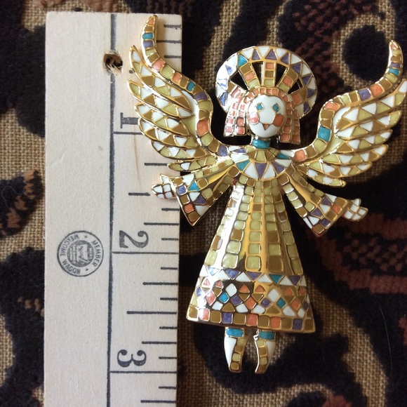Bob Mackie: Golden Inlaid Enamel Angel Brooch. - Picture 13 of 15